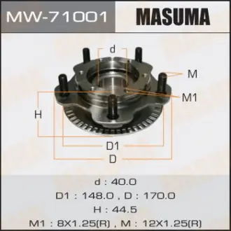 Ступиця колеса переднього у зборі з підшипником Suzuki Grand Vitara (-05) (MW7100 Masuma MW71001