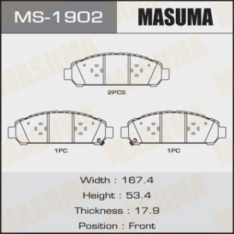 Колодка тормозная передняя Toyota Venza (09-16) Masuma MS1902 (фото 1)