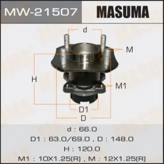 Ступица колеса заднего в сборе с подшипником Nissan Tida (07-) (с ABS) Masuma MW21507