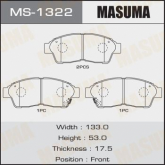 Колодка тормозная передняя Toyota Camry (-00), RAV 4 (-00) Masuma MS1322 (фото 1)