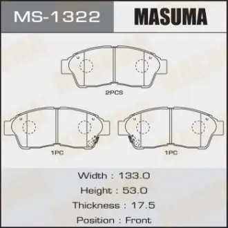 Колодка тормозная передняя Toyota Camry (-00), RAV 4 (-00) Masuma MS1322