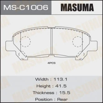 Колодка тормозная задняя Toyota Highlander (08-14) Masuma MSC1006 (фото 1)