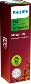 Автолампа MasterLife H3 PK22s 70 W прозрачная PHILIPS 13336MLC1