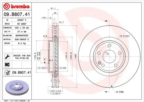 Гальмівний диск BREMBO 09.B807.41