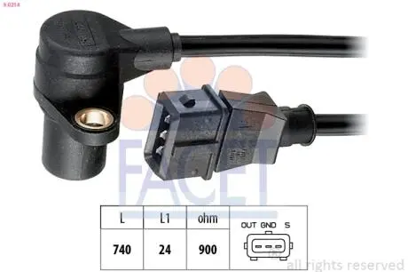 Датчик положення коленвала Audi A6/A8 / VW Passat 2.3-2.8 i 95-> FACET 9.0214