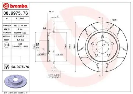 Тормозной диск BREMBO 08.9975.76 (фото 1)
