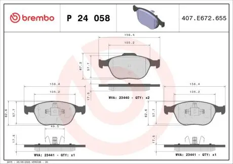 Тормозные колодки дисковые BREMBO P24 058