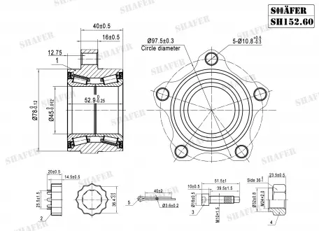 Підшипник маточини передній Ford Transit (00-06) (45x53x78) (+монт. к-кт) (SH152. SHAFER SH15260K