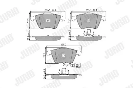 Тормозные колодки перед. AUDI A3/TT VW Golf V, Passat 05- SEAT Leon (с датч.) Jurid 573463J