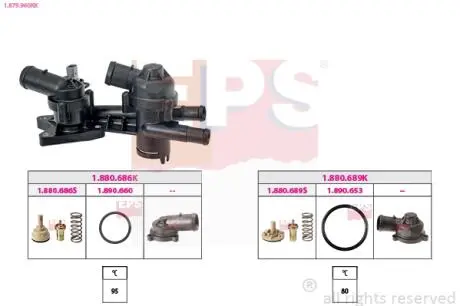 VW Термостат 80°С, 95°С с корпусом Golf V,Polo,Passat,Skoda Fabia 01- Eps 1.879.960KK