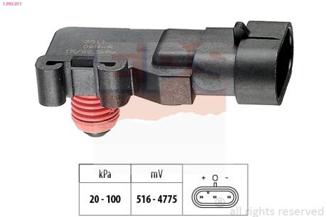 OPEL Датчик давления в впускном коллекторе Astra G/H 01-,Combo,Vectra C, Daewoo Leganza 97-,Renault Kangoo Eps 1.993.011 (фото 1)