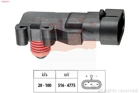 OPEL Датчик давления в впускном коллекторе Astra G/H 01-,Combo,Vectra C, Daewoo Leganza 97-,Renault Kangoo Eps 1.993.011