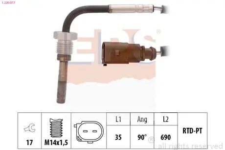 VW Датчик температуры ОГ Caddy, T5, Passat, 1,9-2,0TDI 04- Eps 1.220.077
