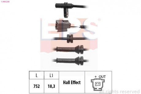 Датчик ABS зад. Nissan Leaf 10- Eps 1.960.236