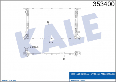 KALE VW Радиатор охлаждения Audi A4/5/6,Q5 2.0 09- KALE OTO RADYATOR 353400 (фото 1)