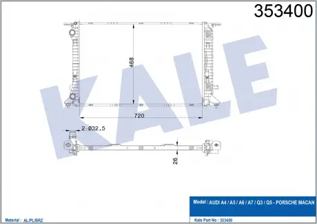 KALE VW Радиатор охлаждения Audi A4/5/6,Q5 2.0 09- KALE OTO RADYATOR 353400