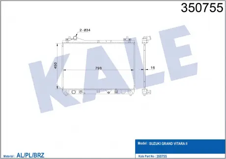 Радиатор охлаждения двигателя (паяный) Suzuki Grand VItara II (05-) 2.0i, 2.4i KALE OTO RADYATOR 350755