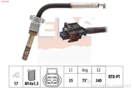 OPEL Датчик температуры ОГ Antara 2,0CDTI -11, CHEVROLET Captiva 2,0D 06- Eps 1.220.196