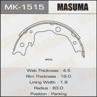 Колодка тормозная барабанная Masuma MK1515