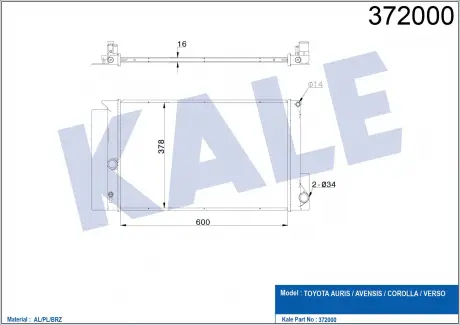 Радиатор охлаждения Toyota Auris, Avensis, Corolla, Verso Radiator KALE KALE OTO RADYATOR 372000