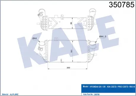 KALE HYUNDAI Интеркулер i20/30,Solaris IV,Kia Ceed,Rio III,IV 1.1/1.6CRDi KALE OTO RADYATOR 350785