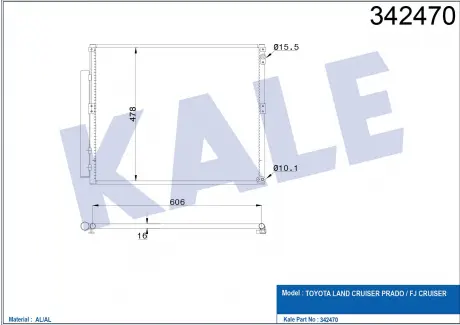 KALE TOYOTA Радиатор кондиционера FJ Cruiser,Land Cruiser Prado 120 02- KALE OTO RADYATOR 342470