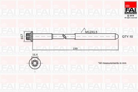 BMW К-кт болтов ГБЦ М12*1,5 мм E81, E87, 120d xDrive, TOYOTA, MINI FAI B1756