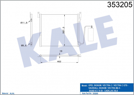 KALE OPEL Радиатор кондиционера Signum,Vectra C 2.8/3.0CDTi/3.2 V6 03- KALE OTO RADYATOR 353205