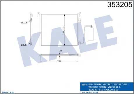 KALE OPEL Радиатор кондиционера Signum,Vectra C 2.8/3.0CDTi/3.2 V6 03- KALE OTO RADYATOR 353205