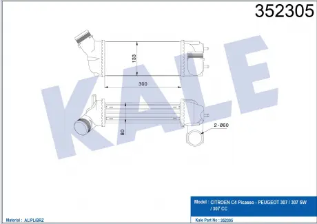 KALE CITROEN Интеркулер C4 I,Grand Picasso,Peugeot 307/308 2.0HDI 03- KALE OTO RADYATOR 352305