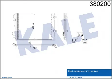 Радиатор кондиционера Accent 1.4,1.6 (10-) KALE OTO RADYATOR 380200