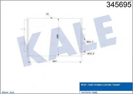 Радиатор кондиционера Ford Tourneo Custom, Transit KALE OTO RADYATOR 345695