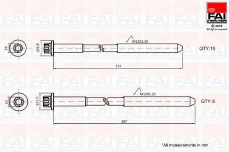 TOYOTA К-т болтов ГБЦ LAND CRUISER 3.0 00-, HILUX VII 2.5 01- FAI B2124