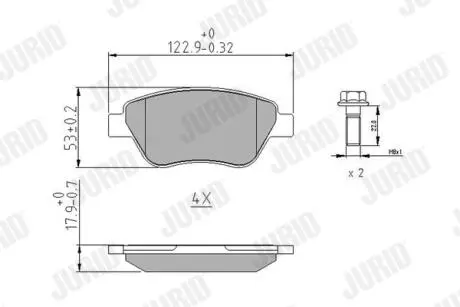 FIAT Тормозная колодка передн.Doblo 1.3JTD 1.9JTD 1.4i 05- Jurid 573170J (фото 1)