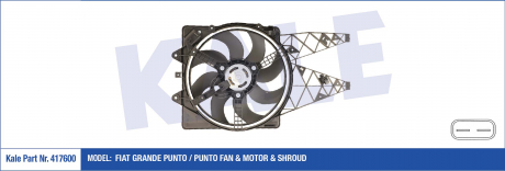 KALE FIAT Вентилятор радиатора Grande Punto,Punto 1.3d/1.4 05- KALE OTO RADYATOR 417600 (фото 1)