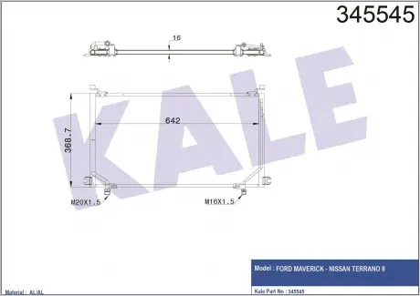 KALE FORD Радиатор кондиционера Maverick,Nissan Terrano II 96- KALE OTO RADYATOR 345545