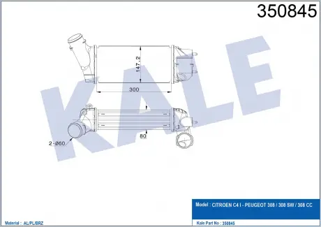 KALE CITROEN Интеркулер C4 I,Picasso,Peugeot 307/308 2.0HDI KALE OTO RADYATOR 350845