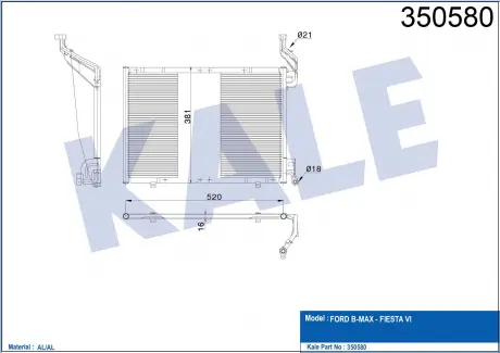 KALE FORD Радиатор кондиционера B-Max,Fiesta VI 1.6TDCi 09- KALE OTO RADYATOR 350580