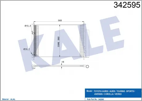 Радиатор кондиционера Toyota Auris, Auris Touring Sports, Avensis KALE OTO RADYATOR 342595