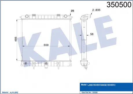 KALE LANDROVER Радиатор охлаждения Range Rover II 2.5D 94- KALE OTO RADYATOR 350500