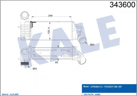 KALE CITROEN Интеркулер C5 I,II,Peugeot 406,607 2.0/2.2HDI KALE OTO RADYATOR 343600