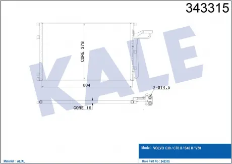 KALE VOLVO Радиатор кондиционера C30,C70 II,S40 II,V50 04- KALE OTO RADYATOR 343315