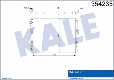 KALE BMW Радиатор охлаждения 5 F10 523/528/530i,7 F01 3.0 KALE OTO RADYATOR 354235