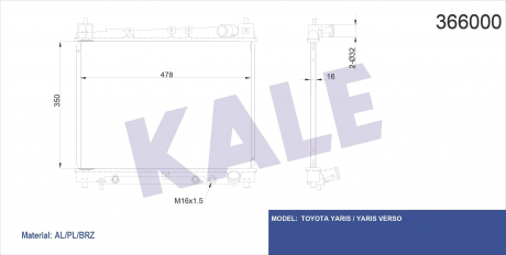 KALE TOYOTA Радиатор охлаждения с АКПП Yaris 1.3/1.5 99- KALE OTO RADYATOR 366000 (фото 1)