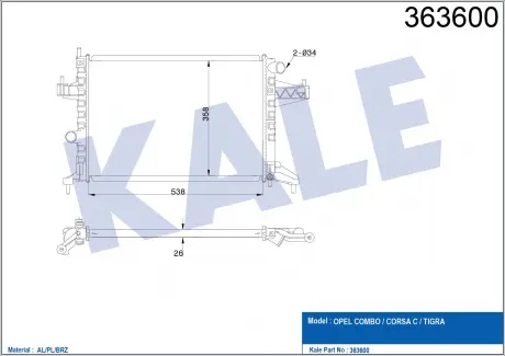 KALE OPEL Радиатор охлаждения Combo Tour,Corsa C 1.4/1.8 KALE OTO RADYATOR 363600