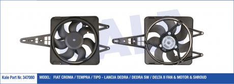KALE FIAT Вентилятор радиатора Croma,Tempra,Tipo 1.6/2.0 KALE OTO RADYATOR 347080 (фото 1)