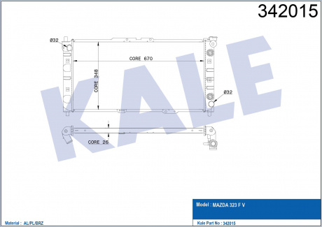 KALE MAZDA Радиатор охлаждения Mazda 323 F V 1.5/1.8 94- KALE OTO RADYATOR 342015 (фото 1)
