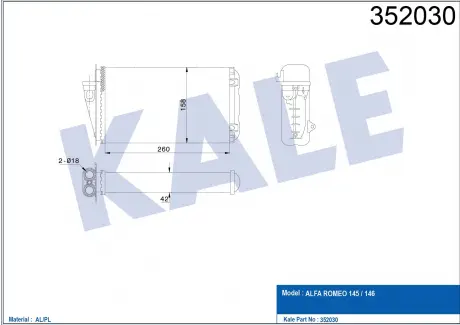 KALE FIAT Радиатор отопления Alfa Romeo 145/146/155 92- KALE OTO RADYATOR 352030