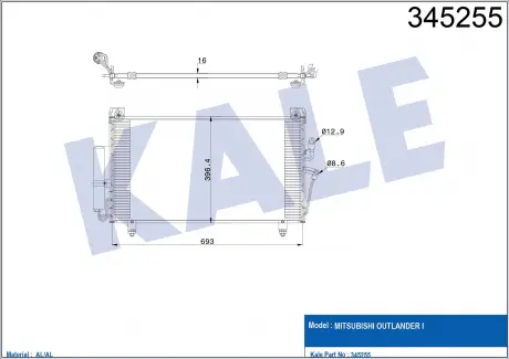 Радіатор кондиціонера Mitsubishi Outlander I KALE OTO RADYATOR 345255