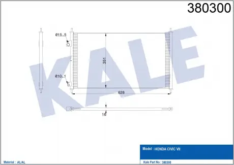 KALE HONDA Радиатор кондиционера Civic VII 1.4/1.6 01- KALE OTO RADYATOR 380300